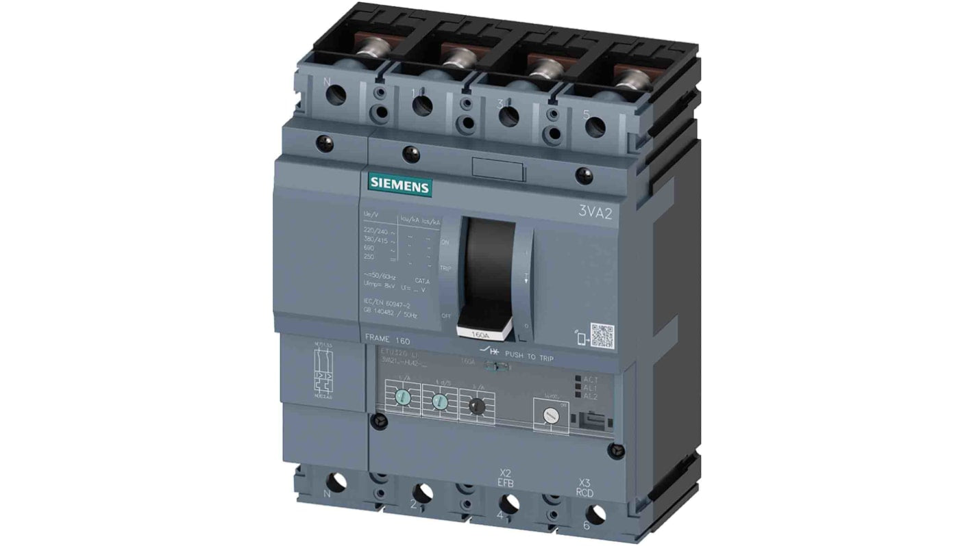 Interruttore magnetotermico Siemens 3VA2116-5HL42-0AA0 160A 690V 55 kA - Protezione per impianti e motori, design compatto e accessori modulari.