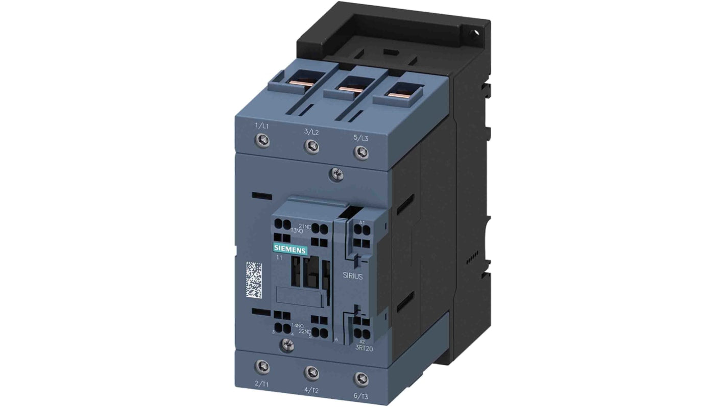 Contattore Siemens 3RT2046-3NB30, 3 poli, 1 NO + 1 NC, 95 A, tensione bobina 20-33 V, design compatto e vibrazioni resistenti.