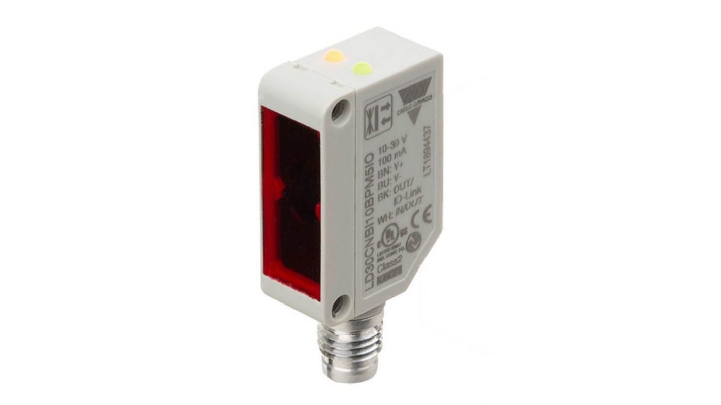 Sensore fotoelettrico rettangolare Carlo Gavazzi LD30CNBI10BPM5IO, rilevamento fino a 1 m, uscita PNP/NPN, connettore M8 a 4 pin.