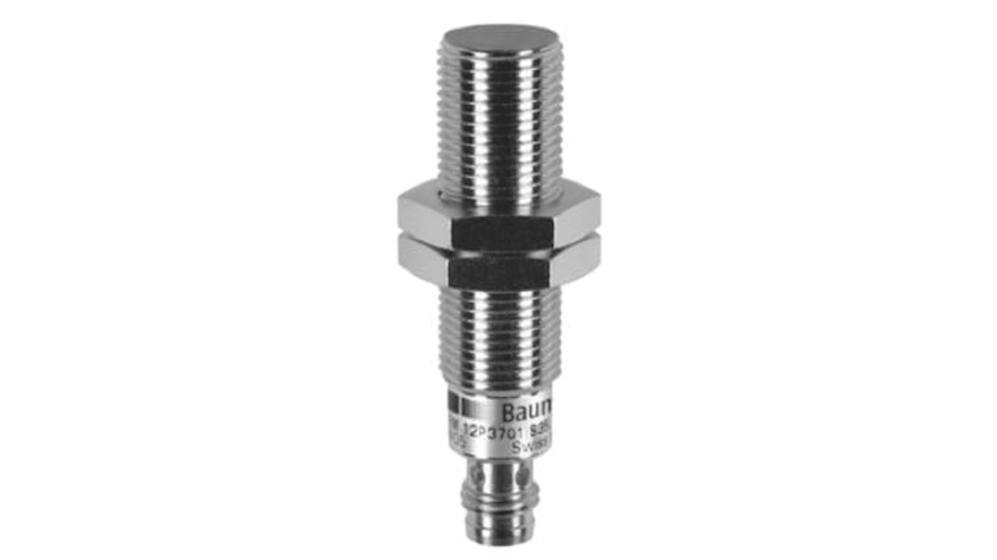Baumer IFRM 12P1701/S35L, sensore di prossimità cilindrico PNP M8, rilevamento 4 mm, IP 67, temperatura -25/+75 °C.