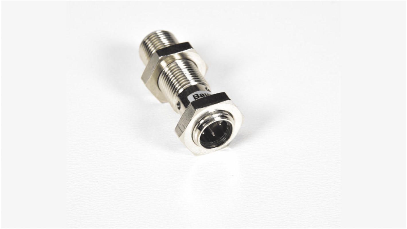 Sensore di prossimità cilindrico Baumer IFRM 12P1703/S14L, PNP, M12, rilevamento 4 mm, IP67, temperatura -25/+75 °C.