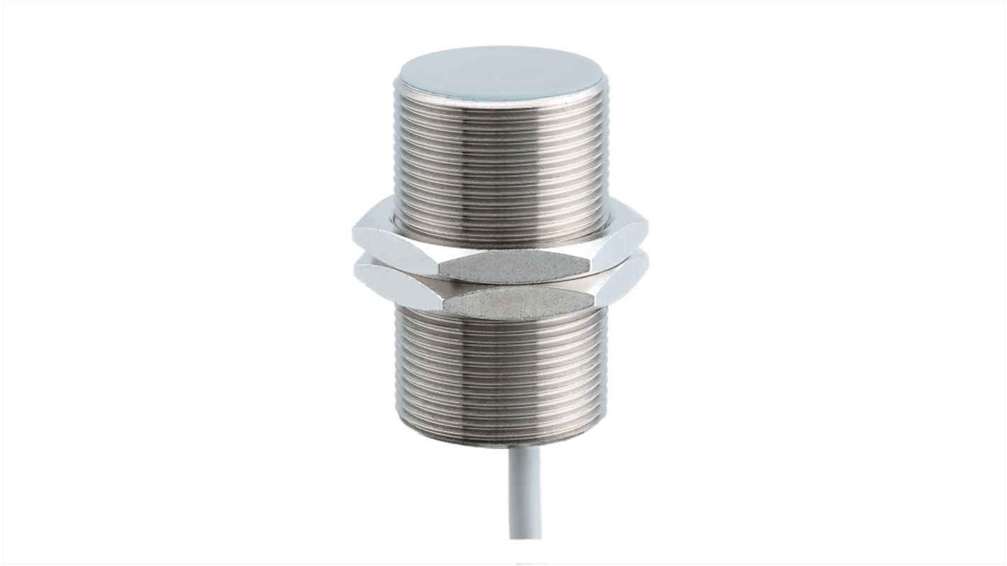 Sensore di prossimità cilindrico Baumer IWRM 30U9501, montaggio a filo, rilevamento fino a 10 mm, alimentazione 30 V, IP 67.