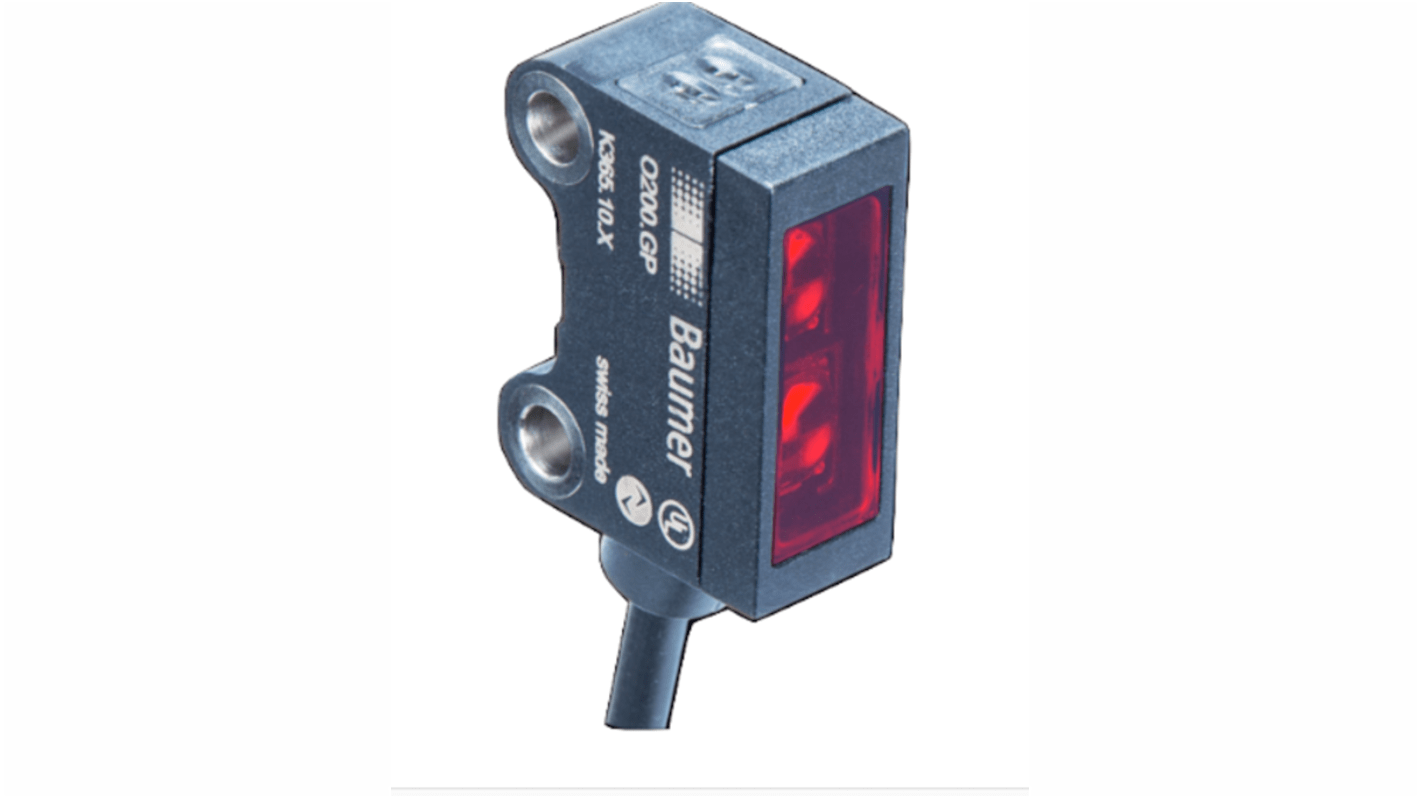 Sensore fotoelettrico Baumer O200.EL-GW1J.72NV/FREC, rilevamento fino a 5 m, uscita PREMERE/TIRARE, con connettore M8.