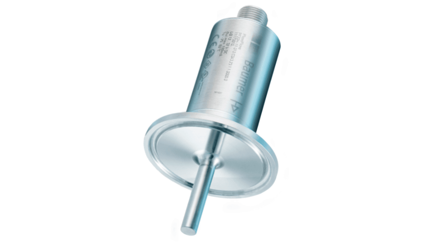 Sensore di flusso Baumer PF20H-11.010.A031.20.1.0000.0 per liquidi, acciaio inox, portata 10-400 cm/s, IP67, -25 a 150 °C.