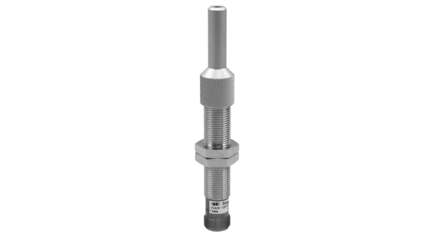 Sensore di prossimità cilindrico PNP Baumer UNAM 12P1914/S14D, rilevamento a ultrasuoni fino a 70 mm, connettore M12, IP67.