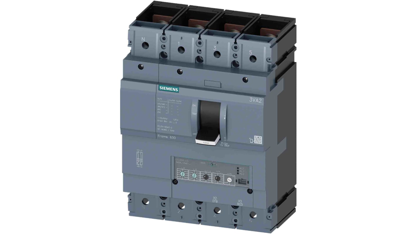 Interruttore automatico scatolato Siemens 3VA2463-5HN42-0AA0, 630A, 690V, 55 kA - Protezione per impianti industriali e motori, design compatto e accessori modulari - Acquista ora!