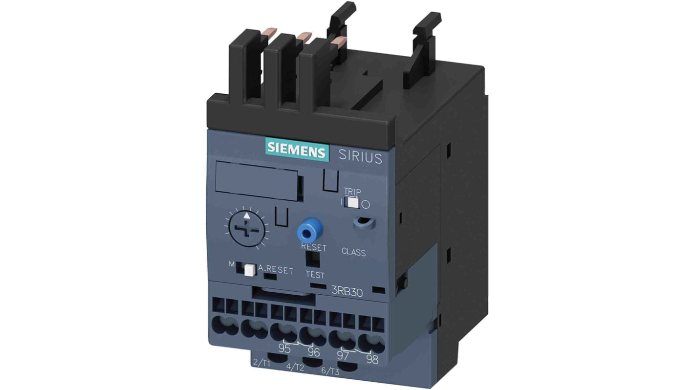 Relè di sovraccarico Siemens 3RB3016-1TE0, 1 N/C + 1 N/A, corrente nominale 16 A, montaggio contattore, protezione ritardata.