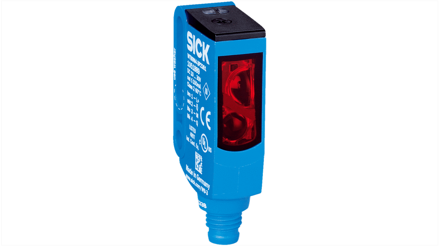 Sensore fotoelettrico rettangolare Sick WTB9M4-3P2211, rilevamento 20-500 mm, uscita PNP, grado di protezione IP66/IP67/IP69K.