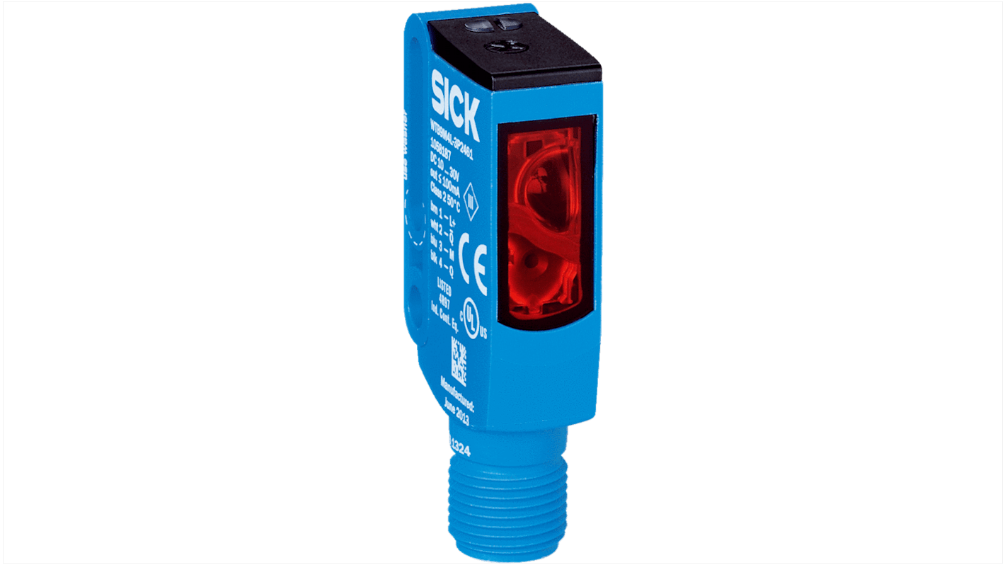 Sensore fotoelettrico rettangolare Sick WTB9M4L-3P2491, rilevamento 25-400 mm, uscita PNP, connettore M12, IP66/IP67/IP69K.