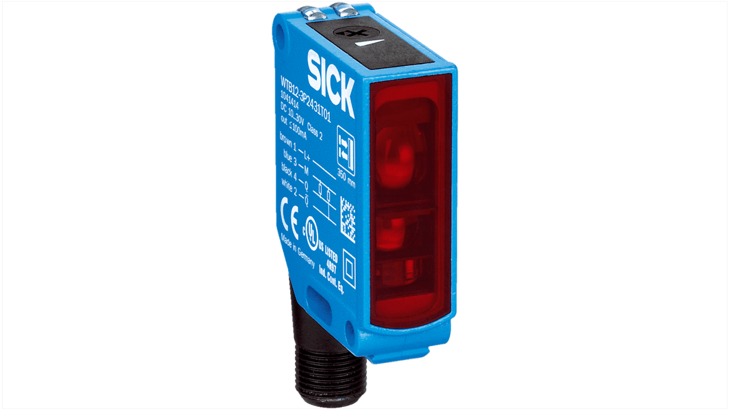 Sensore fotoelettrico Sick WTF12-3P2431T01, rettangolare, rilevamento 30-150 mm, uscita PNP, connettore M12, grado di protezione IP66/IP67/IP69K.