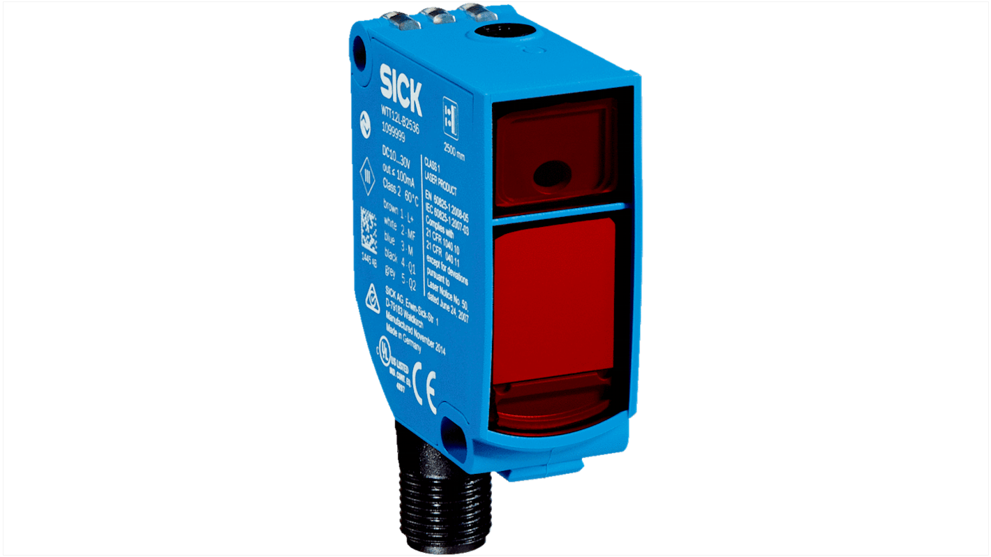 Sensore fotoelettrico rettangolare Sick WTT12L-B2561, tecnologia a tempo di volo, rilevamento 50 mm - 3,8 m, IP67.
