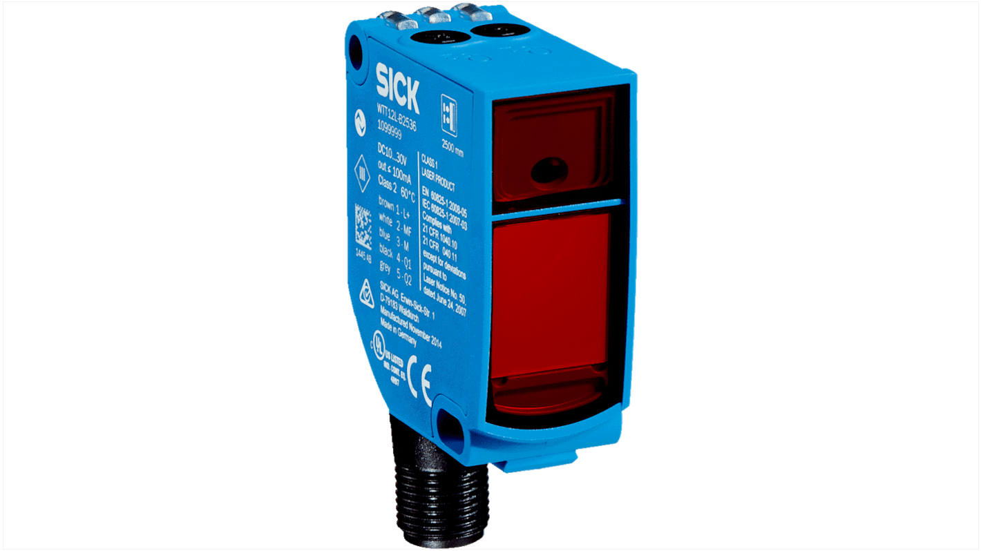 Sensore fotoelettrico rettangolare Sick WTT12L-B2568, tecnologia a tempo di volo, rilevamento 50 mm-3,8 m, IP67.