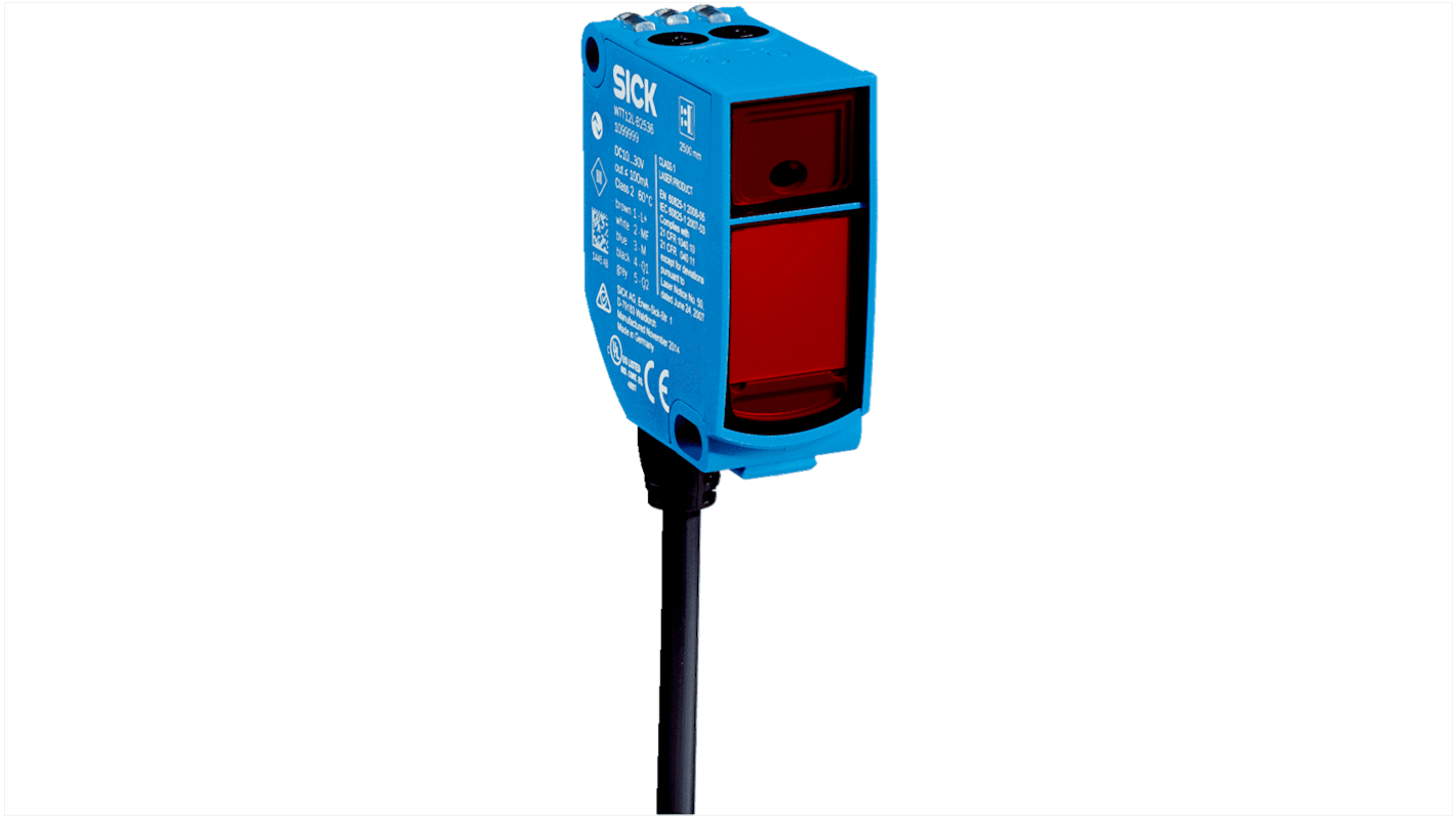 Sensore fotoelettrico rettangolare Sick WTT12L-B3538, tecnologia a tempo di volo, rilevamento 50 mm - 2,5 m, IP67.