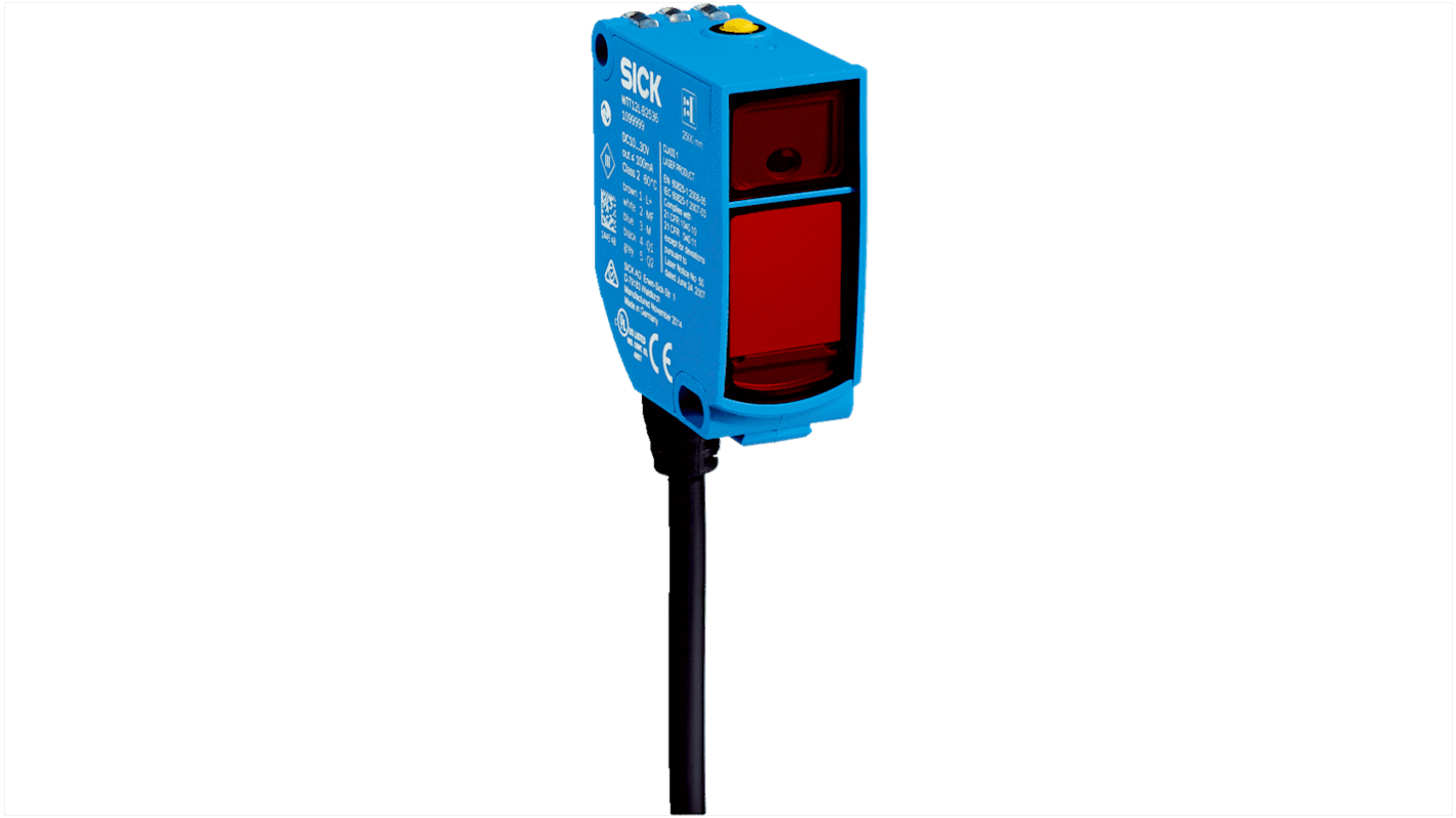 Sensore fotoelettrico Sick WTT12L-B3562, rettangolare, tecnologia tempo di volo, rilevamento 50 mm-3,8 m, IP67.