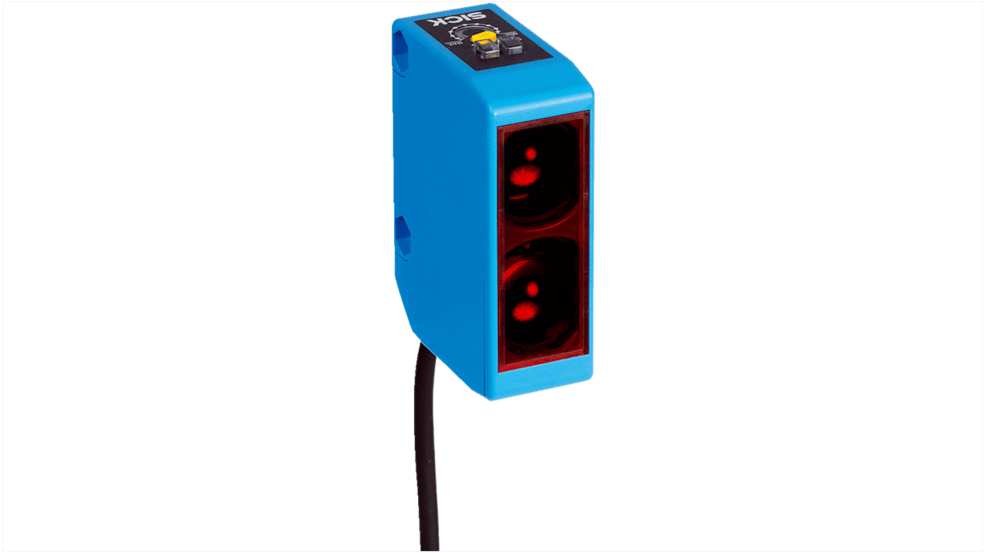Sensore fotoelettrico rettangolare Sick WTB250-2N1141, rilevamento 150-500 mm, uscita NPN, IP67, montaggio in acciaio inox.