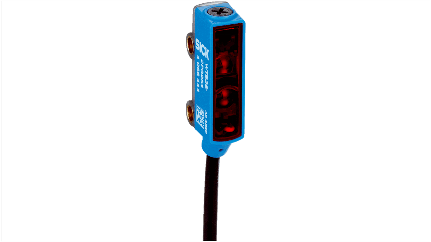 Sensore fotoelettrico Sick WTB2S-2P3151 rettangolare con soppressione di sfondo, rilevamento 1-150 mm, uscita PNP, IP67.