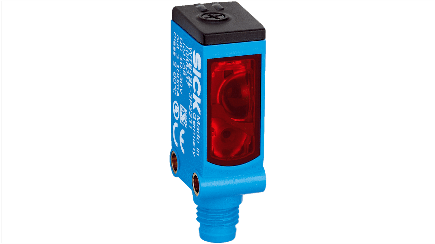 Sensore fotoelettrico rettangolare Sick WTB4SL-3N1161, rilevamento 25-300 mm, uscita NPN, grado di protezione IP66/IP67.
