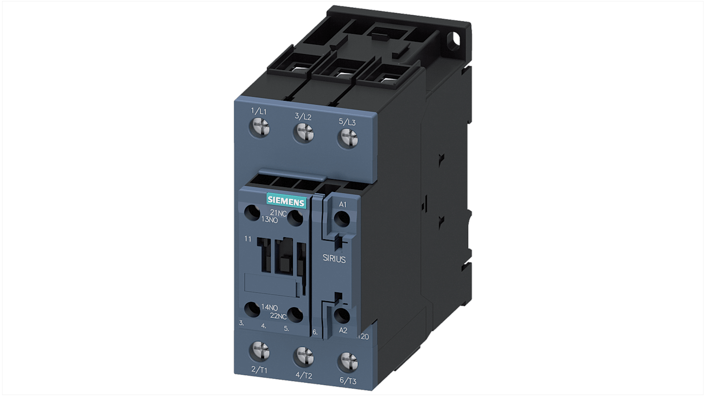 Contattore Siemens 3RT2037-1XB40-0LA2, 3 poli, 1 NO + 1 NC, 65 A, bobina 24 V c.c., montaggio a vite, IP20.