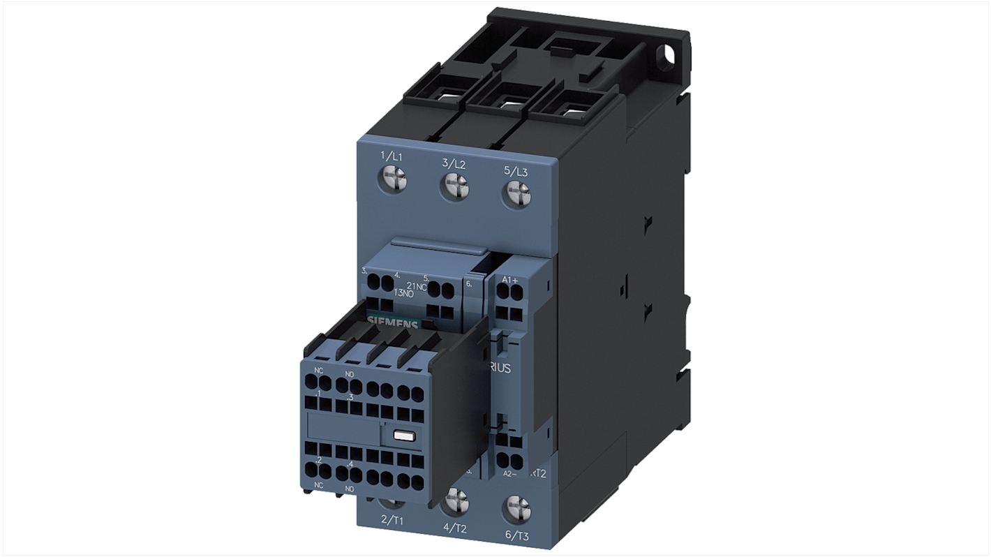 Contattore Siemens 3RT2038-3XF44-0LA2, 3 poli, 2 NO + 2 NC, 80 A, montaggio a vite, IP20, per ambienti estremi.