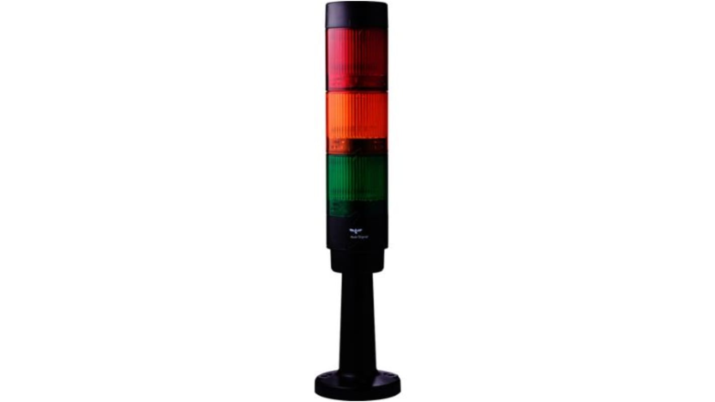 Torretta di segnalazione LED AUER Signal CT5-Q01, 3 elementi luminosi, 24 V c.c., grado di protezione IP65, diametro 50 mm.