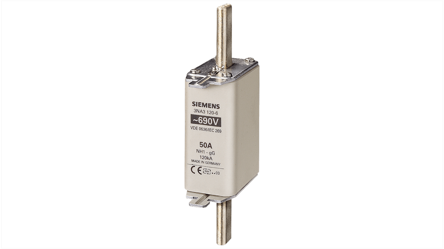 Fusibile NH1 Siemens 3NA3136-6, 160A, 690V, con linguette centrate e indicatore frontale, per applicazioni industriali.