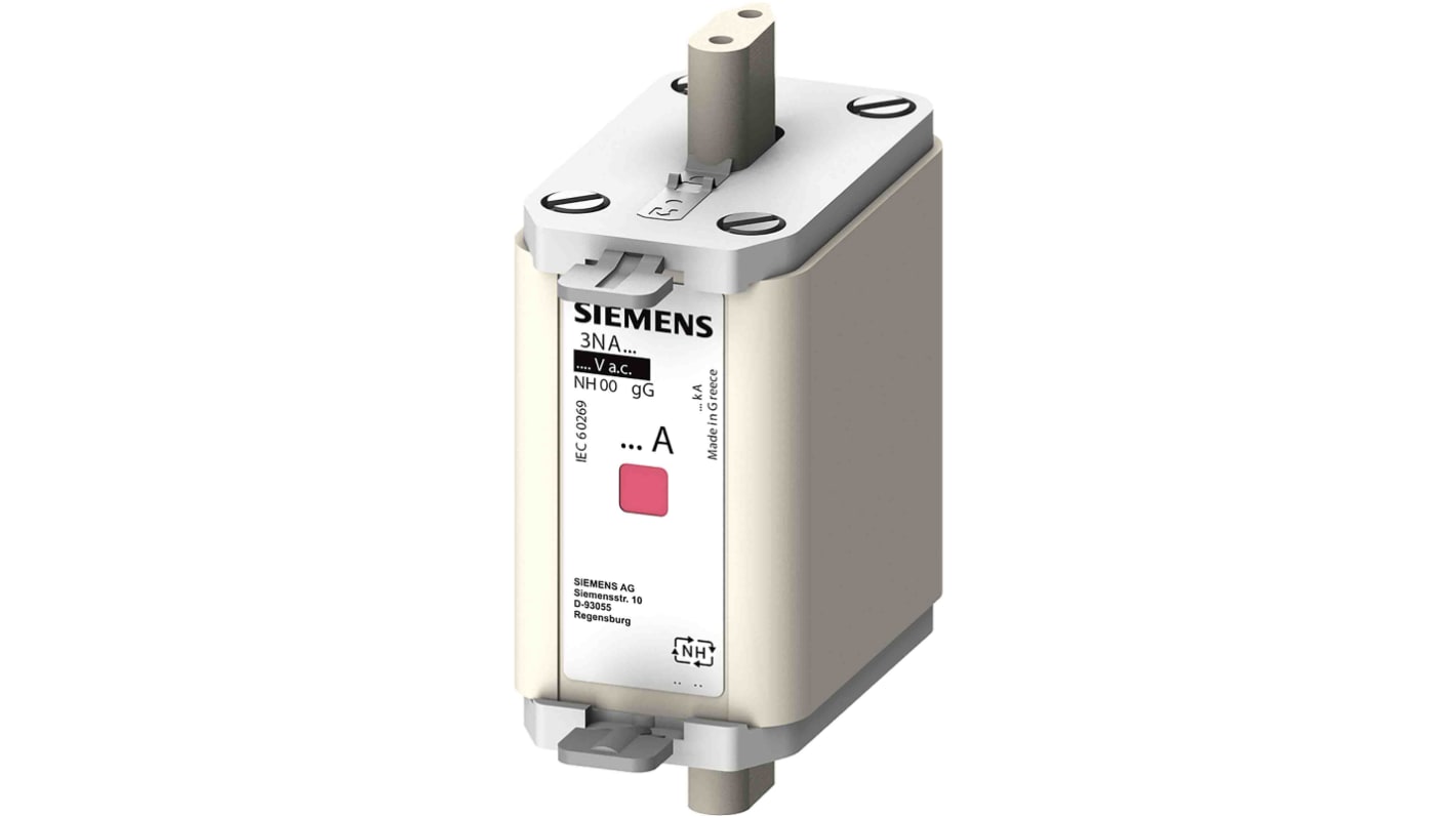 Fusibile NH00 Siemens 3NA6817-6, 40A, 690V, con linguette centrate e indicatore combinato, per applicazioni industriali.