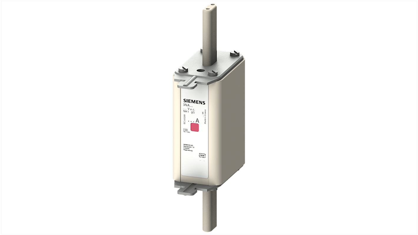 Fusibile NH1 Siemens 3NA7120-6, 50A, 690V, con linguette centrate e indicatori combinati, per applicazioni industriali.