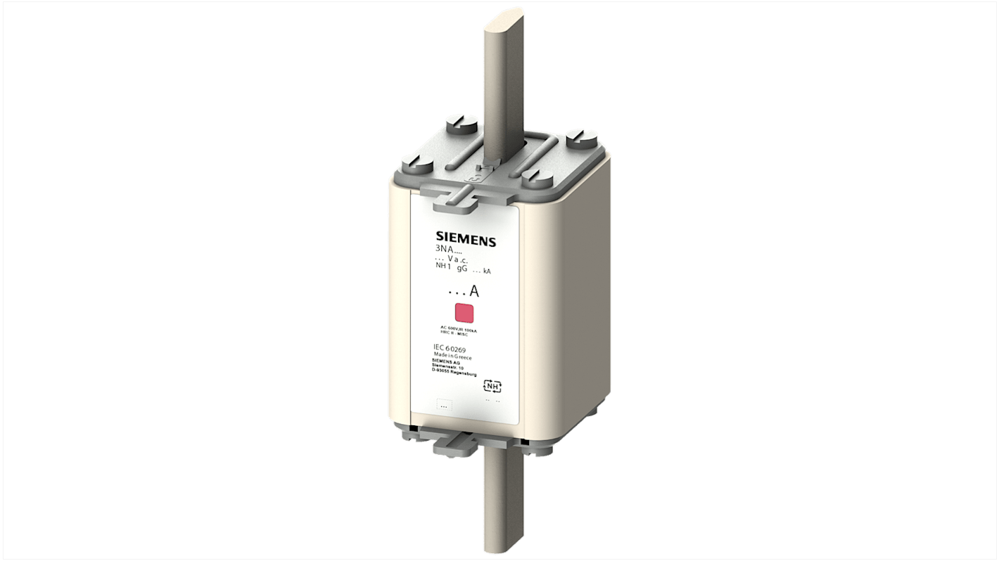 Fusibile NH1 Siemens 3NA7140-6, 200A, 690V, con linguette centrate e indicatori combinati, per applicazioni industriali.