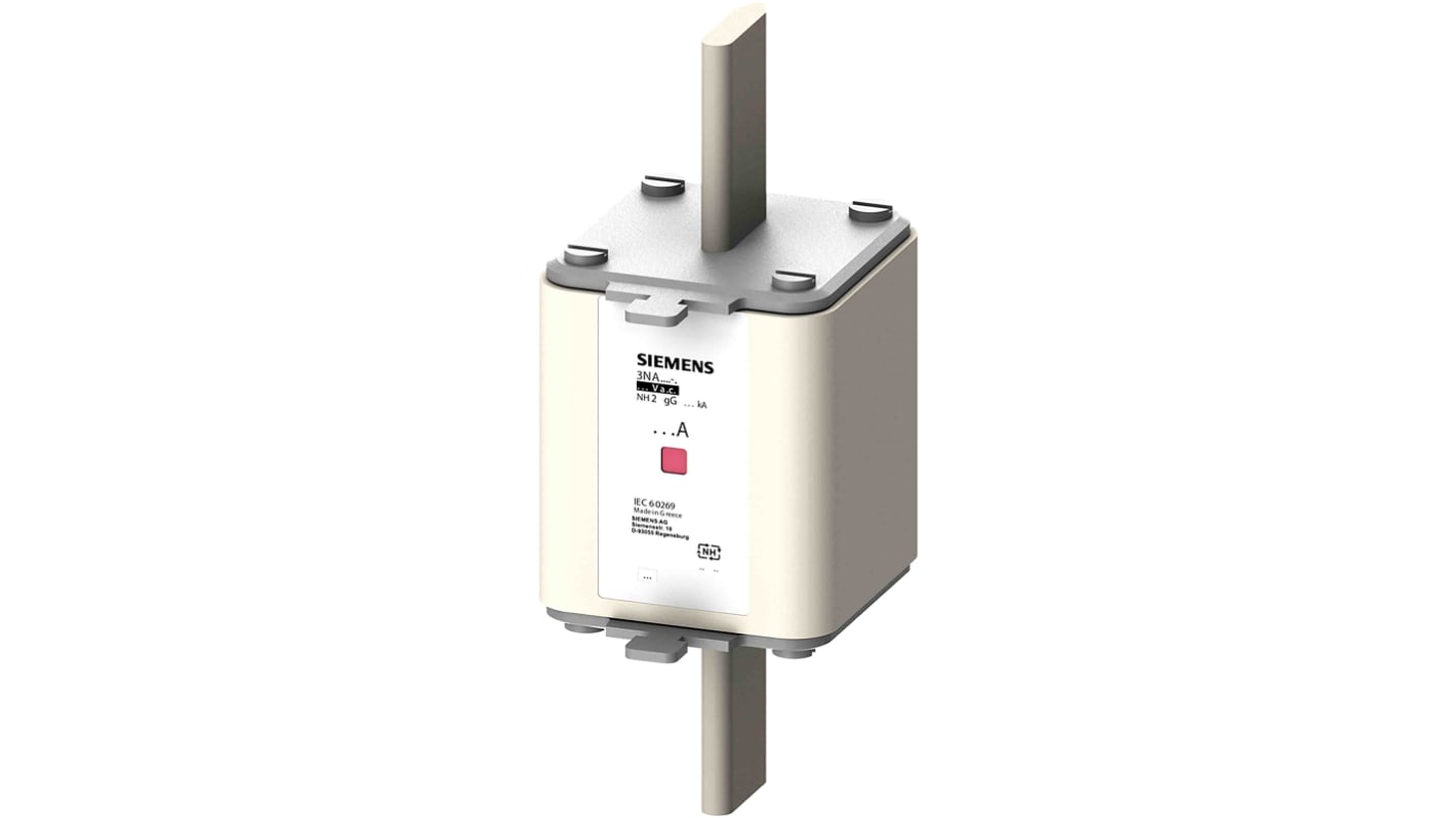 Fusibile NH2 a linguette centrate Siemens 250A, 690V, standard IEC 60269, con indicatori combinati e alta capacità di interruzione.