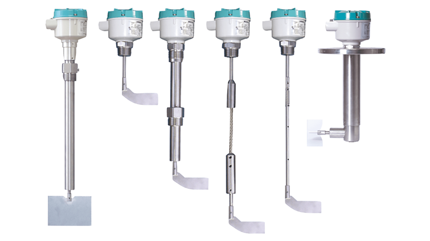 Trasmettitore di livello Siemens 7ML5725-1ZC11-1AD0 J1E, montaggio laterale, alimentazione 24 V CA, corpo in alluminio, lunghezza estensione 100 mm.