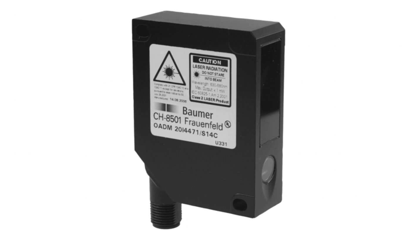 Sensore fotoelettrico rettangolare Baumer OADM 20I5470/S14C, rilevamento fino a 250 mm, uscita PNP, IP 67.