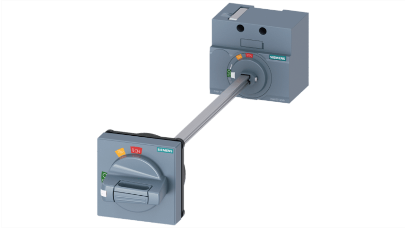 Operatore rotante Siemens 3VA9157-0FK61 per interruttore automatico 3VA1, colore grigio, lunghezza 70 mm, grado di protezione IP65.