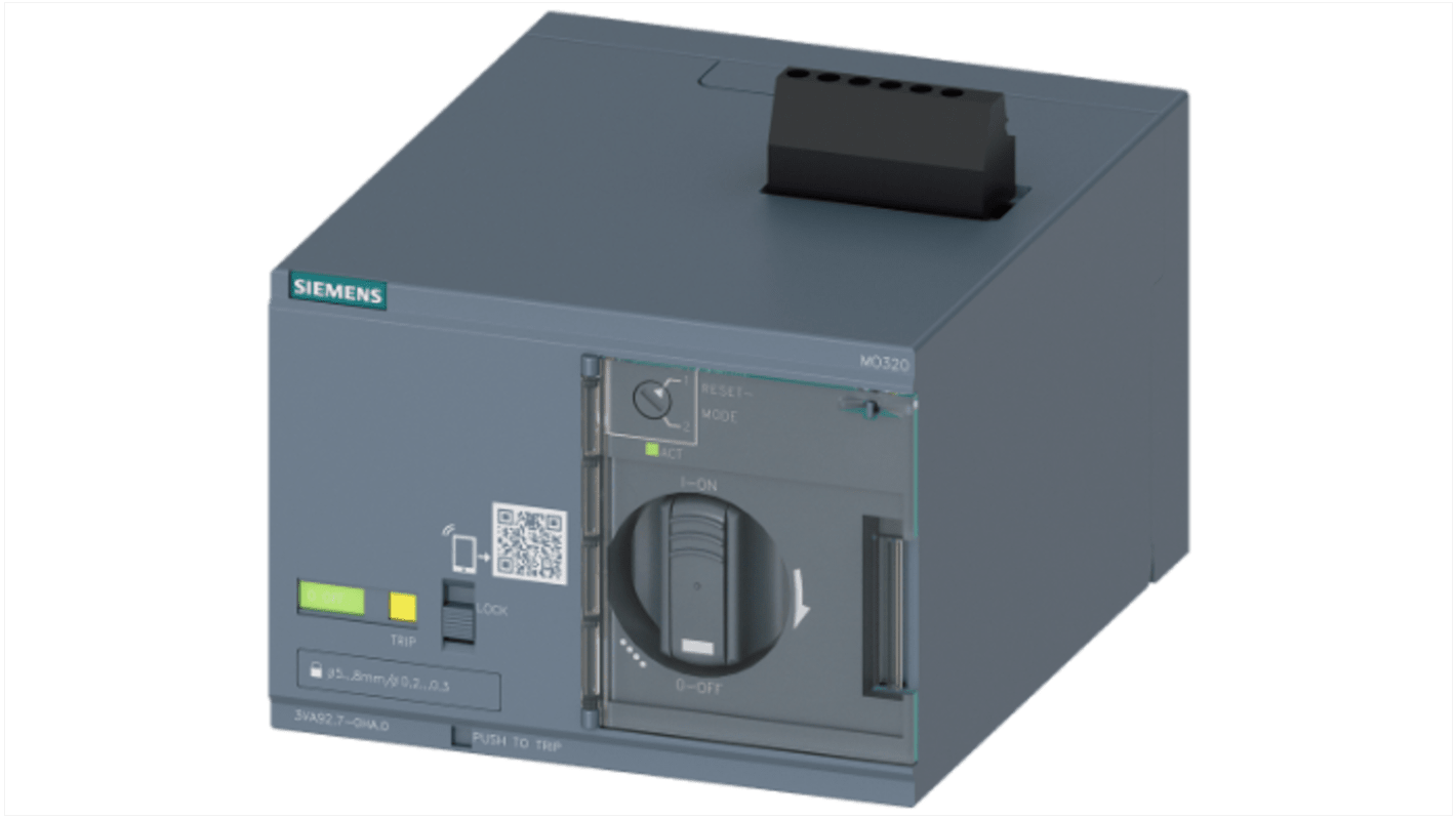 Operatore motore Siemens 3VA9257-0HA10 per interruttore automatico 3VA1, tensione 24-60 V c.c., montaggio laterale, dimensioni 75 mm.