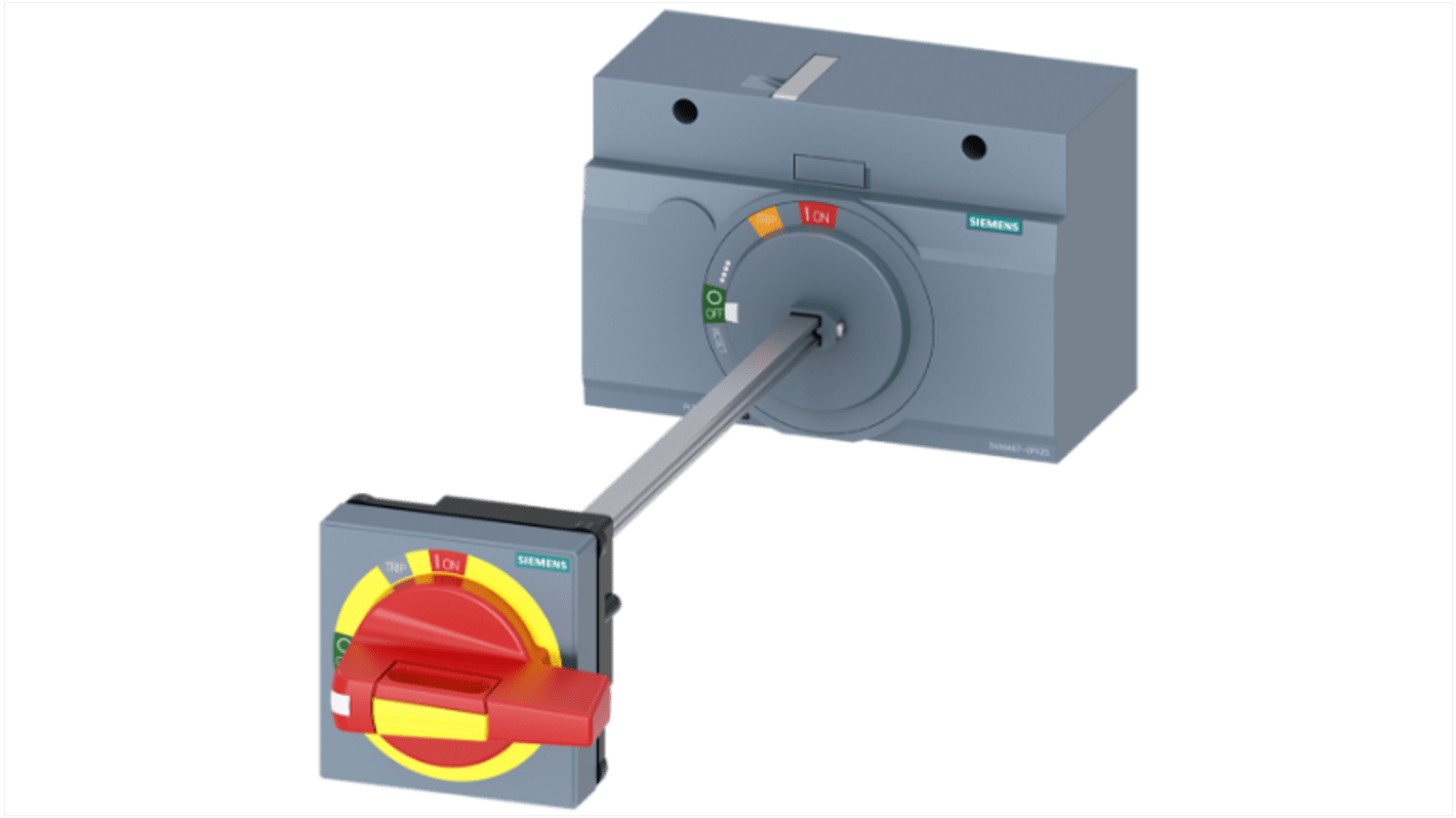 Operatore rotante Siemens 3VA9467-0FK25 per interruttori 3VA1 e 3VA2, grado di protezione IP65, lunghezza 94 mm.