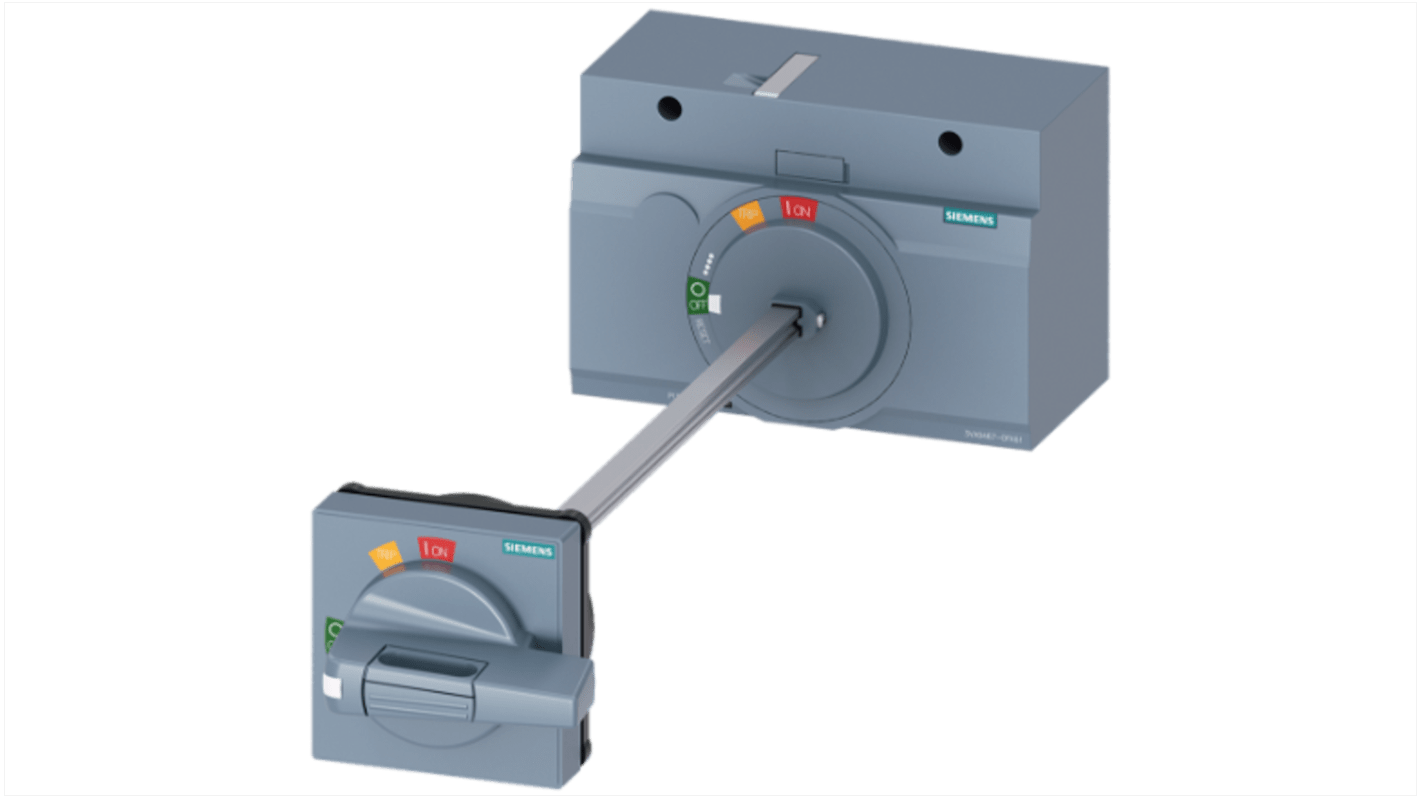 Operatore rotante Siemens 3VA9467-0FK61 per interruttori automatici 3VA1 e 3VA2, grado di protezione IP65, lunghezza 94 mm.