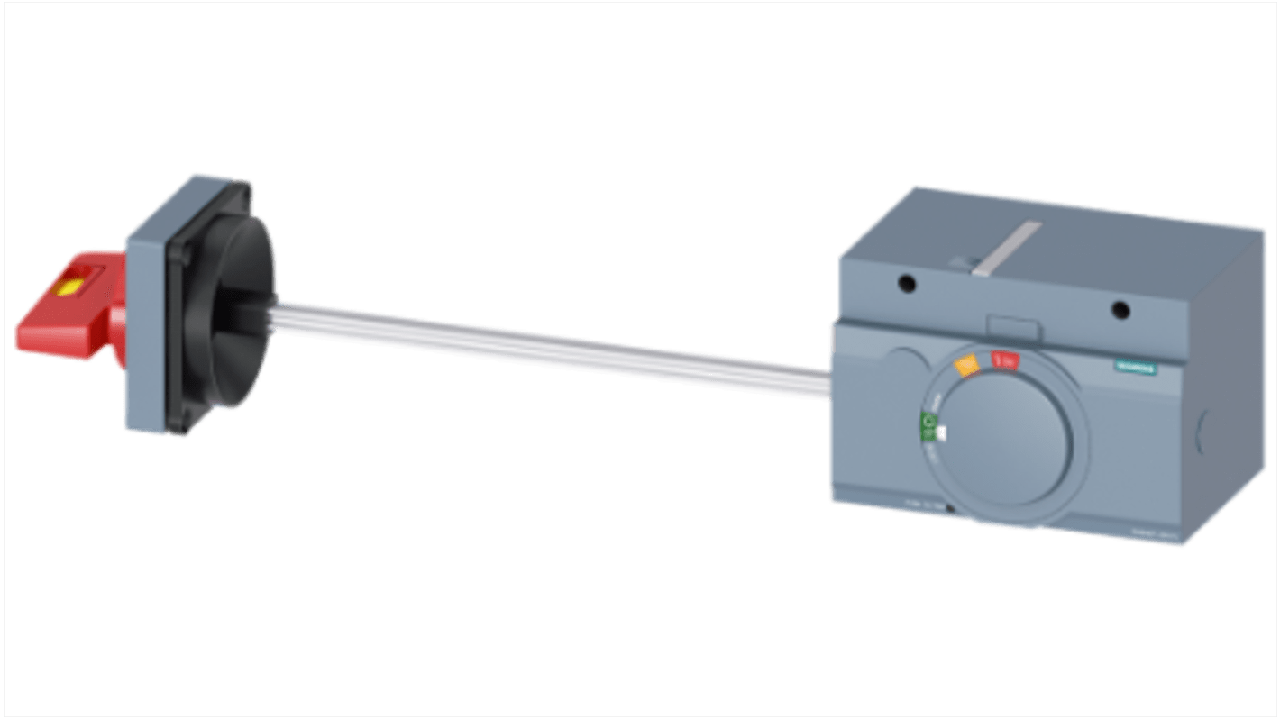 Operatore motore Siemens 3VA9467-0PK15 per interruttori 3VA1 e 3VA2, montaggio laterale, grado di protezione IP65, lunghezza 94 mm.