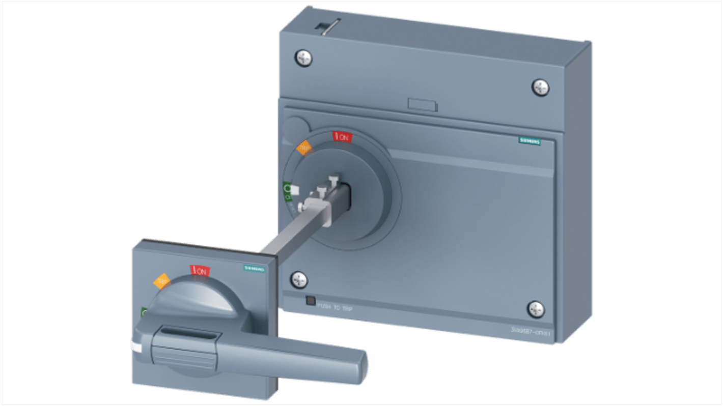 Operatore rotante Siemens 3VA9687-0FK61 per interruttori automatici 3VA15/25, colore grigio, lunghezza 203.2 mm, grado di protezione IP65.