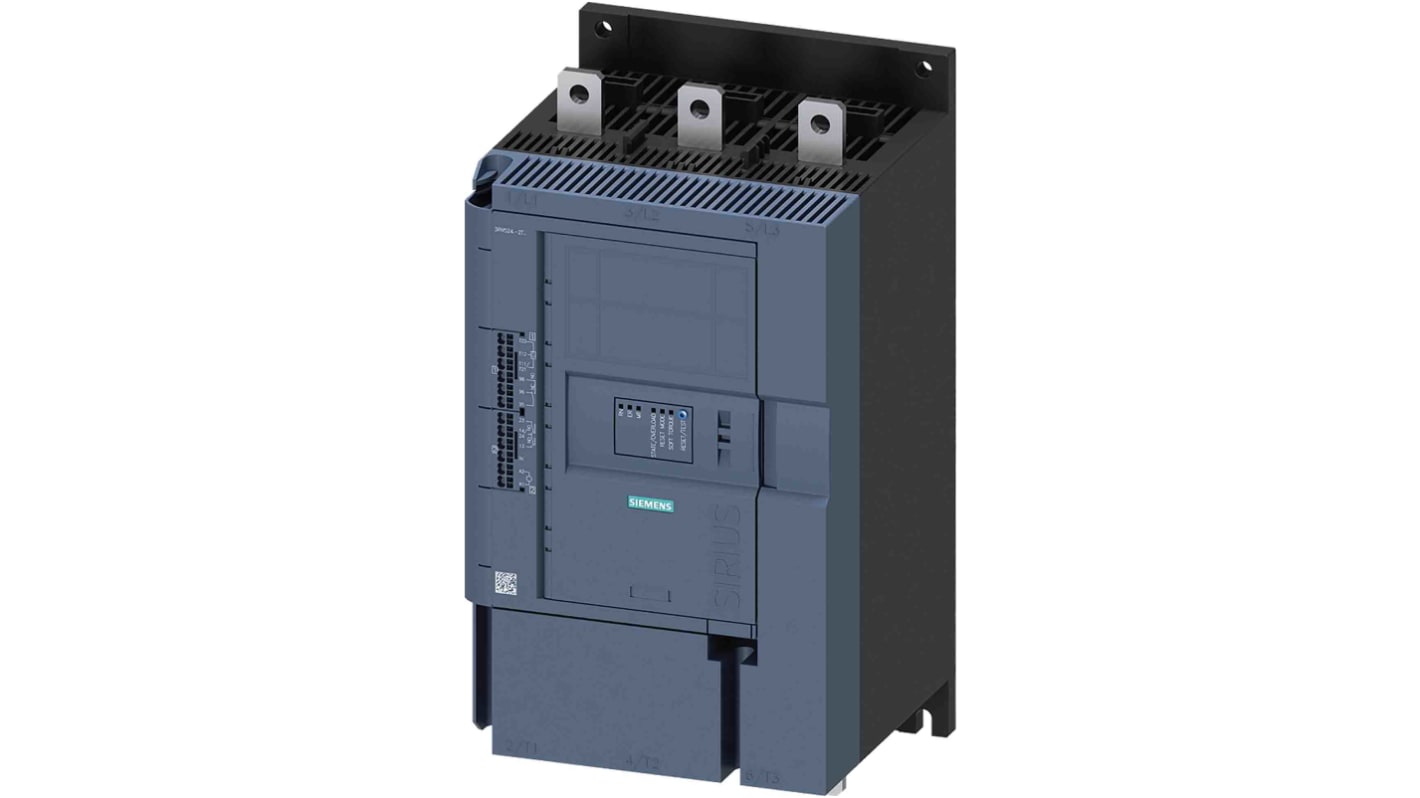 Starter per motore Siemens 3RW5247-2TC04, 3 fasi, 400 kW, montaggio a vite, con bypass e monitoraggio condizioni.