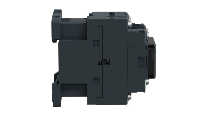 Contattore reversibile Schneider Electric LC1D096B7, 3 poli, 9 A, 24 V c.a., montaggio su guida DIN, dimensioni 45x77x86 mm.