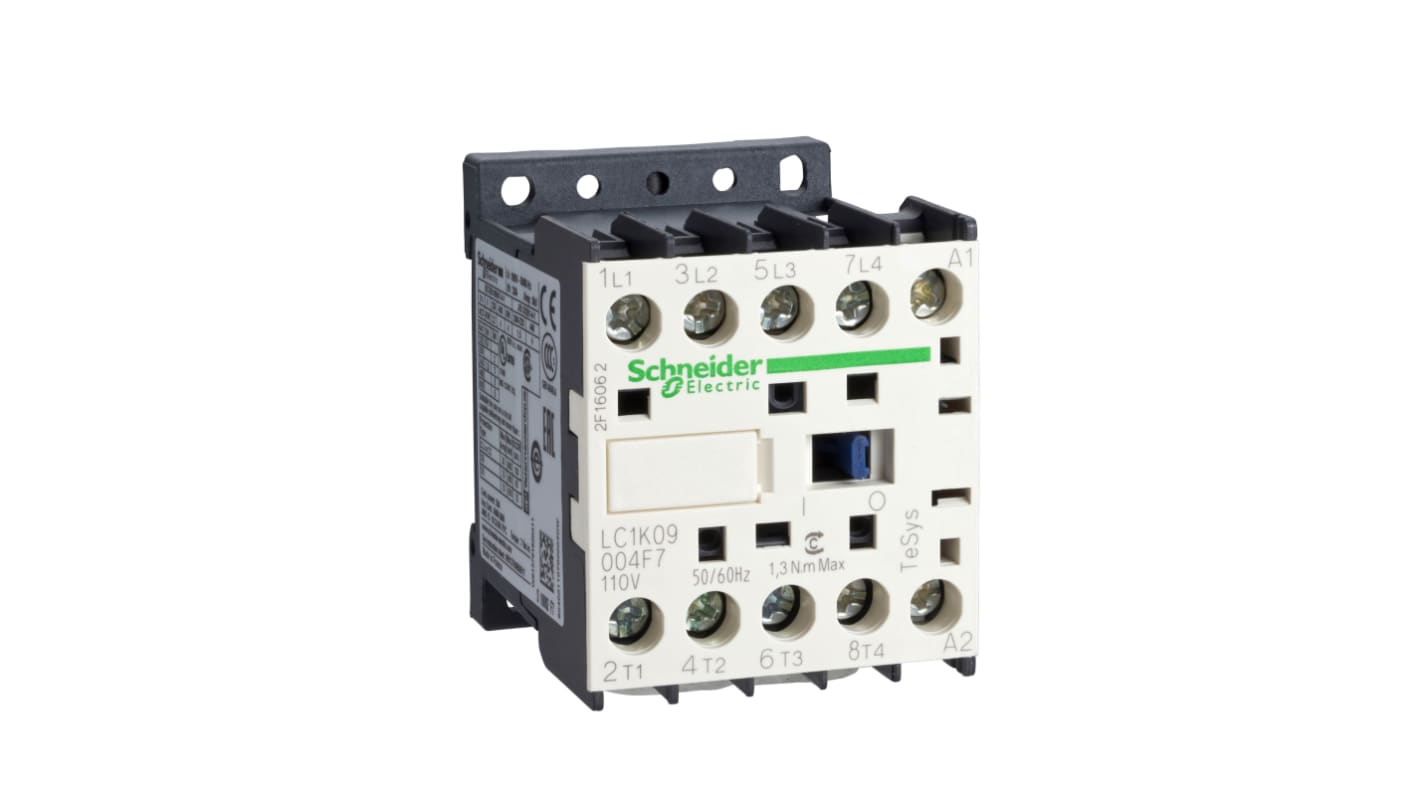 Contattore reversibile Schneider Electric LC1K09008D7, 4 poli, 20 A, montaggio su guida, grado di protezione IP2x.