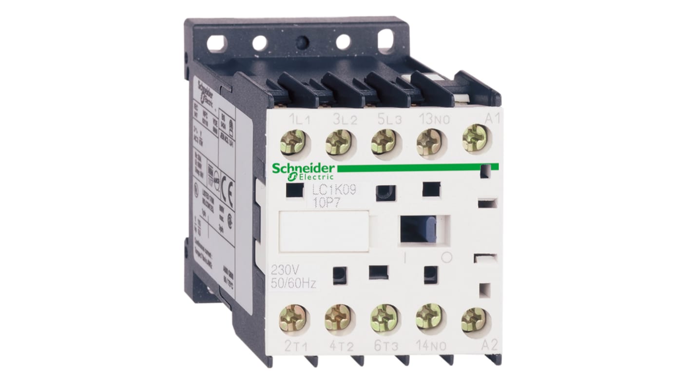 Contattore reversibile Schneider Electric LC1K0910B7TQ, 3 poli, 9 A, bobina 24 V c.a., montaggio su guida, grado di protezione IP2x.