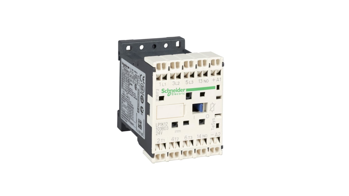 Contattore reversibile Schneider Electric LP4K09103BW3, 3 poli, 9 A, bobina 24 V c.c., montaggio su guida, temperatura -25 a 50 °C.