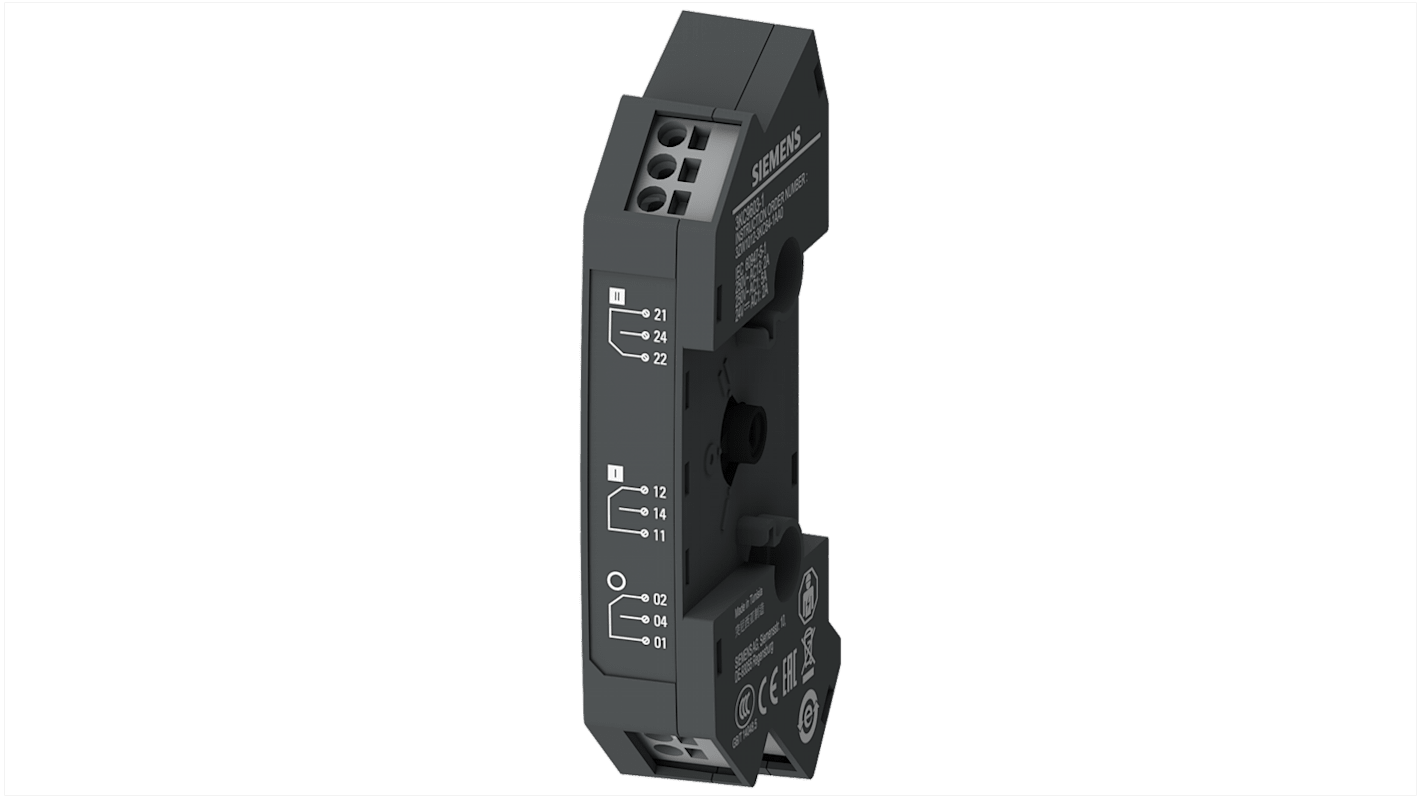 Contatto ausiliario sezionatore Siemens 3KC9603-1, montaggio a vite, corrente 40-160 A, tensione 250 V c.a. con interruttore ausiliario.