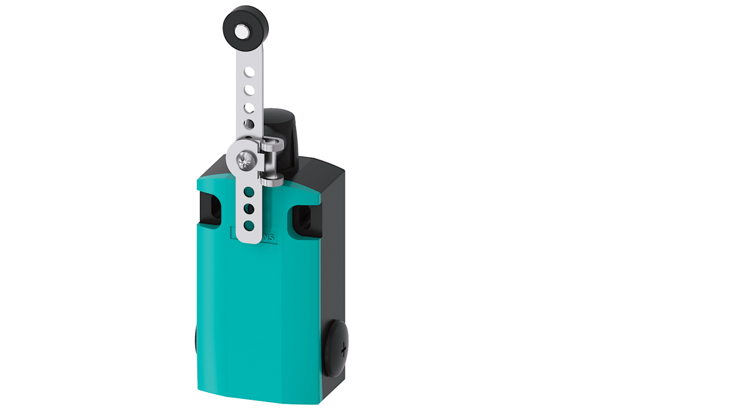 Interruttore di fine corsa Siemens 3SE5162-0CH60-1AJ0, rullo, 1NC/1NA, IP66/IP67, custodia metallica, lunghezza leva regolabile.
