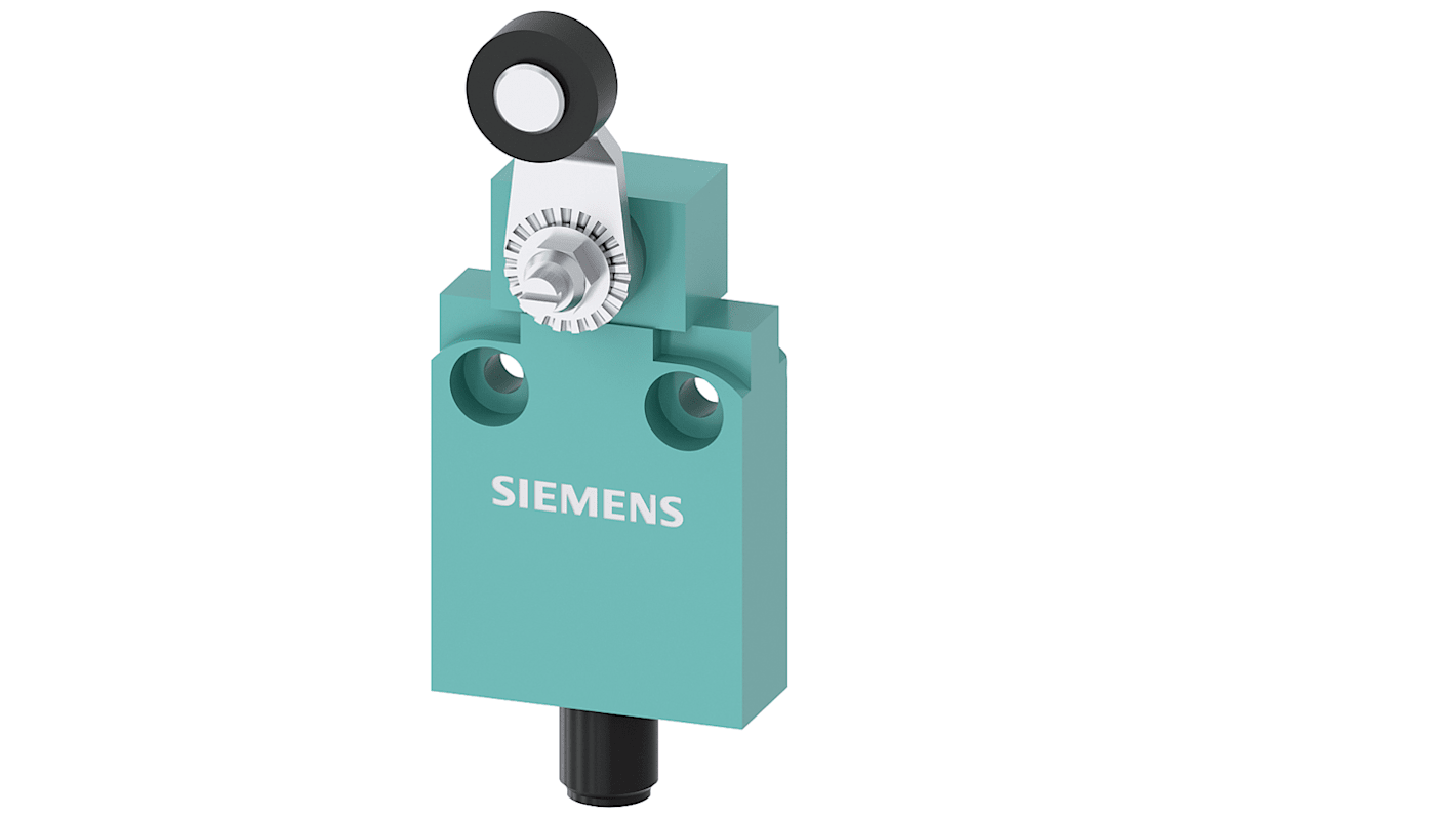 Interruttore di fine corsa Siemens 3SE5423-0CN20-1EB1, leva a rullo, 1NC/1NA, IP67, 400V, 3A, contenitore in plastica.