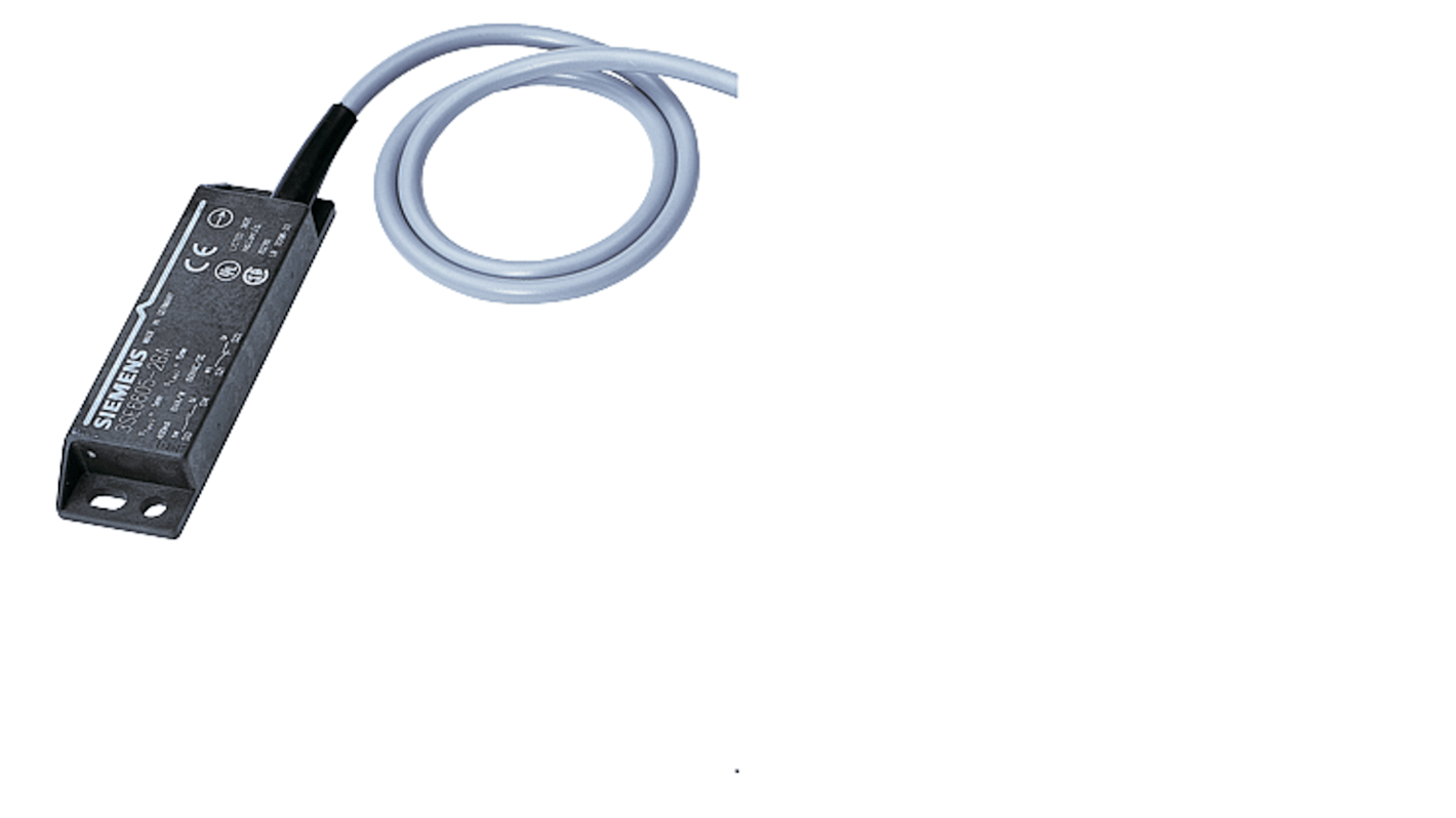 Interruttore di sicurezza senza contatto Siemens 3SE6605-2BA10, IP67, 100V, dimensioni 37mm x 15mm, installazione a filo.