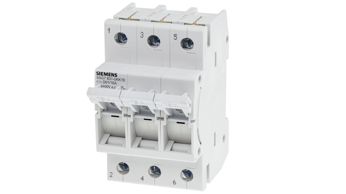 Sezionatore portafusibili Siemens 5SG7631-0KK06, 3 poli, corrente massima 6A, fusibile D01 MINIZED, dispositivo sigillabile.