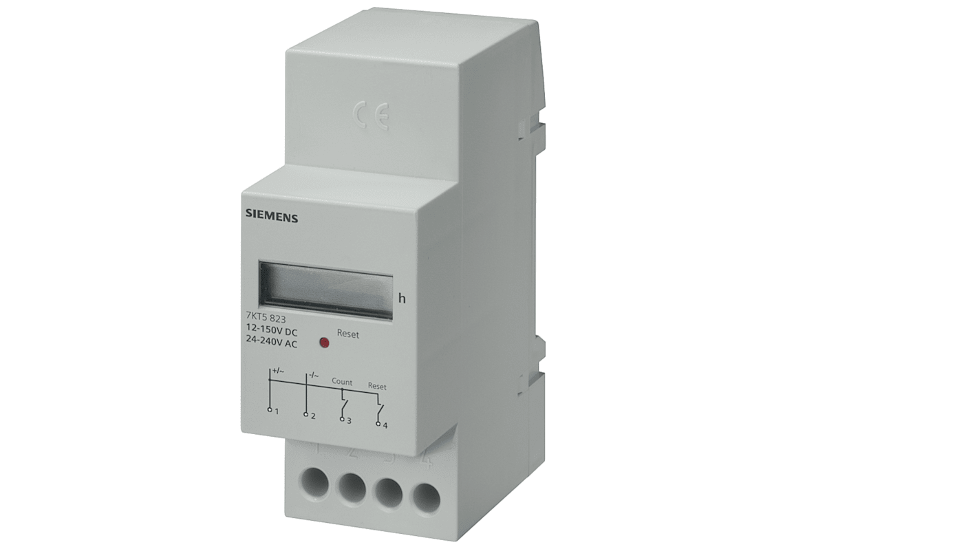 Contatore digitale Siemens 7KT5821, 7 cifre, alimentazione 12-150 V, montaggio su guida DIN, frequenza 60 Hz, IP20.
