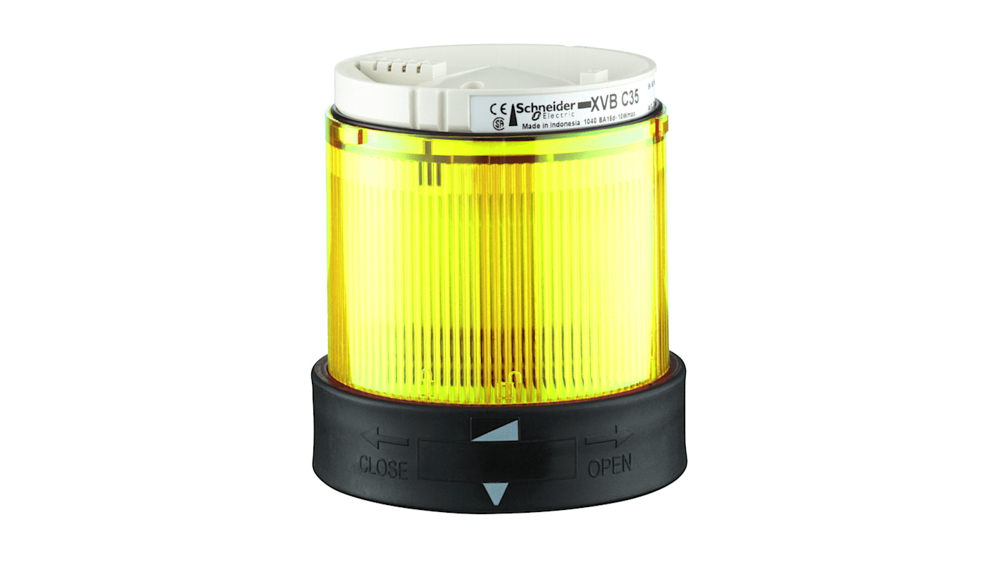 Segnalatore Schneider Electric XVBC5B8 Giallo 24V LED IP65 per torrette luminose modulari. Policarbonato, temperatura -25/+50°C.