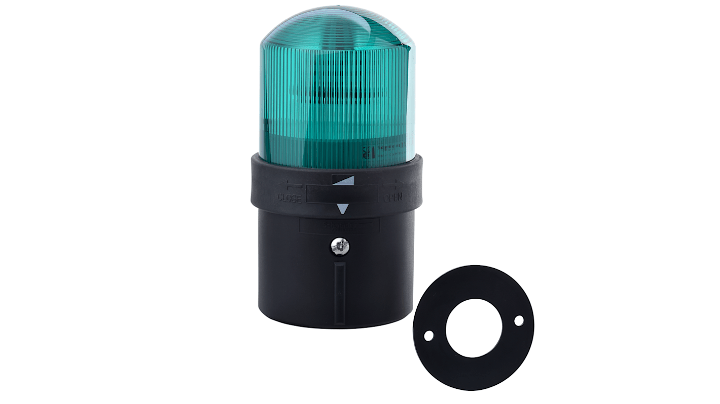 Segnalatore verde Schneider Electric XVBL0G3, LED integrato, 120 V c.a., grado di protezione IP65, temperatura -40 a 70 °C.